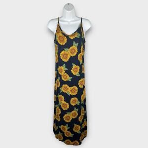 I.N. San Francisco Blue Sleevless Sunflower Maxi Dress Vintage 90s Size 4 S/M